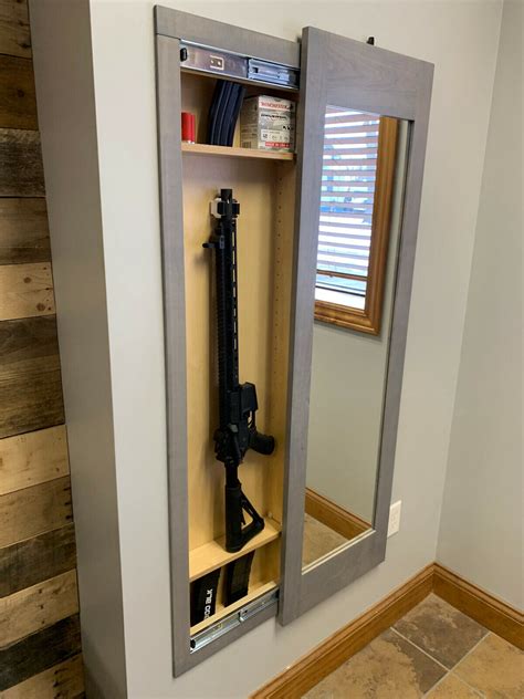 shallow gun safe|gun safe mounted to wall.